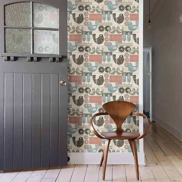 A Street Prints Hennika Coral Patchwork Wallpaper
