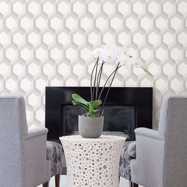 A Street Prints Hex Grey Geometric Wallpaper