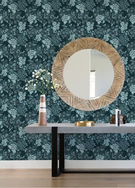 A Street Prints Irina Navy Floral Blooms Wallpaper