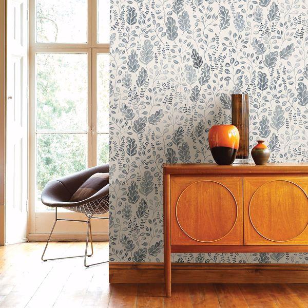 A Street Prints Isha Blue Leaf Wallpaper