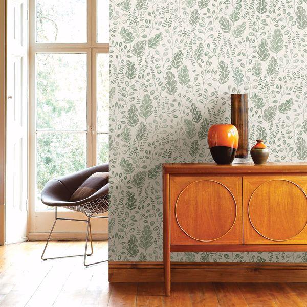 A Street Prints Isha Green Leaf Wallpaper