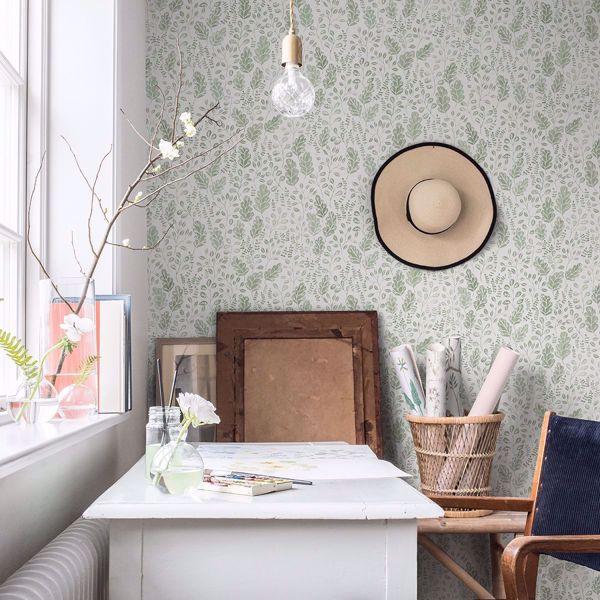 A Street Prints Isha Green Leaf Wallpaper