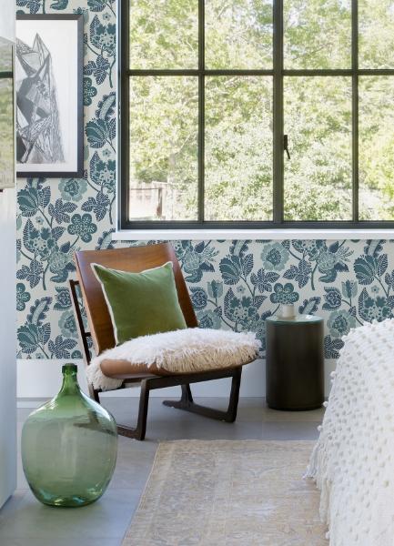 A Street Prints Jana Teal Jacobean Wallpaper
