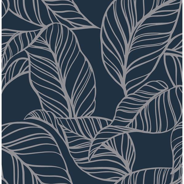 A Street Prints Kagan Blue Large Leaf Wallpaper