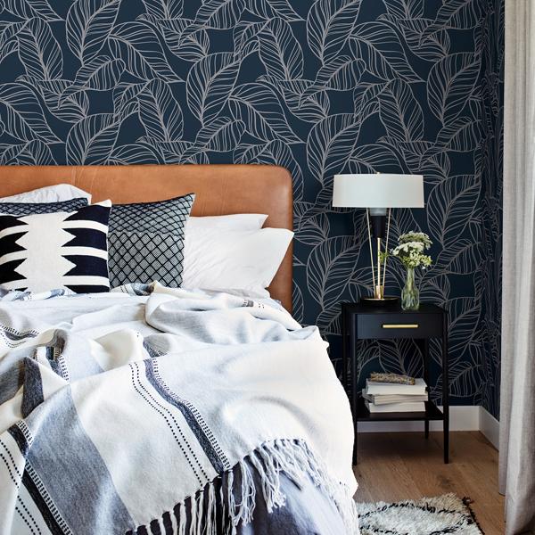 a street prints Kagan Blue Large Leaf Wallpaper