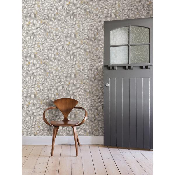 A Street Prints Kirke Grey Leafy Vines Wallpaper