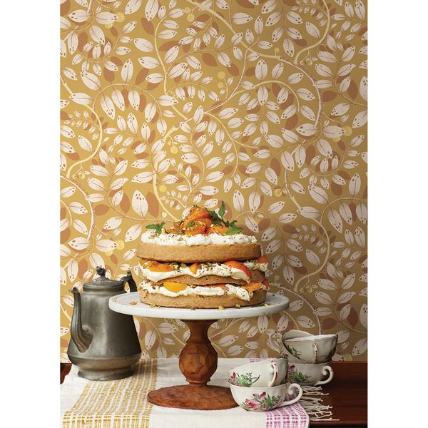 A Street Prints Kirke Yellow Leafy Vines Wallpaper