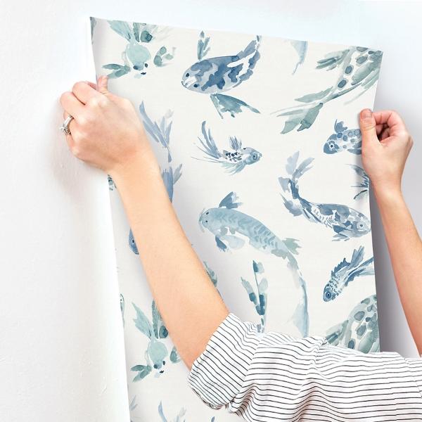 A Street Prints Koi Blue Fish Wallpaper