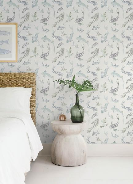 A Street Prints Koi Seafoam Fish Wallpaper