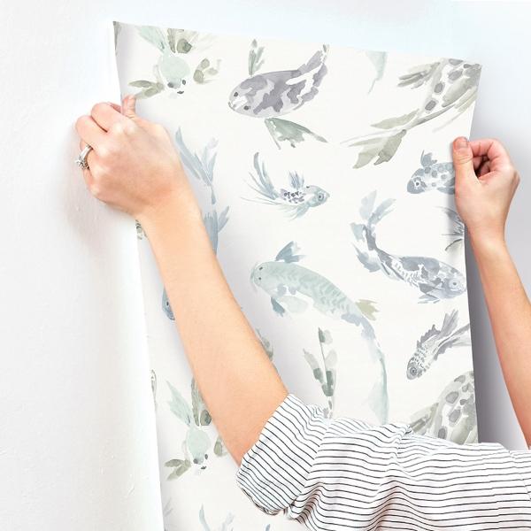 A Street Prints Koi Seafoam Fish Wallpaper