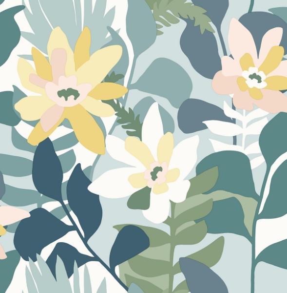 a street prints Koko Turquoise Floral Wallpaper