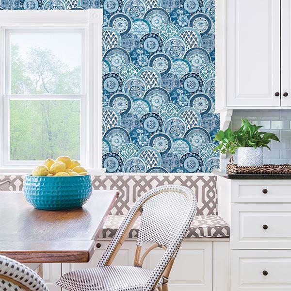 A Street Prints Laguna Blue Plate Wallpaper