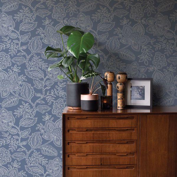 A Street Prints Larkin Blue Floral Wallpaper