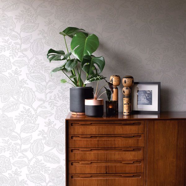 A Street Prints Larkin Grey Floral Wallpaper