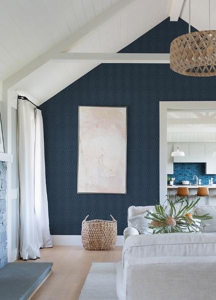 A Street Prints Lars Navy Retro Wave Wallpaper