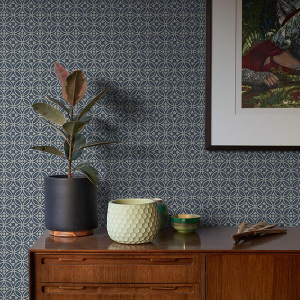 A Street Prints Larsson Indigo Ogee Wallpaper