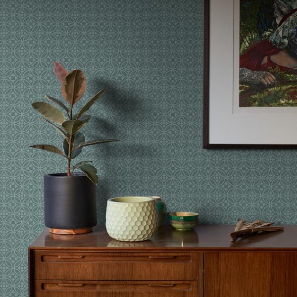 A Street Prints Larsson Teal Ogee Wallpaper