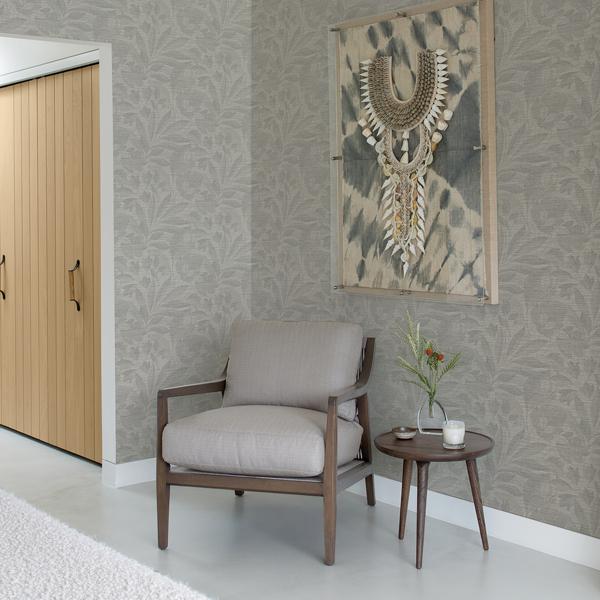 A Street Prints Lei Silver Etched Leaves Wallpaper