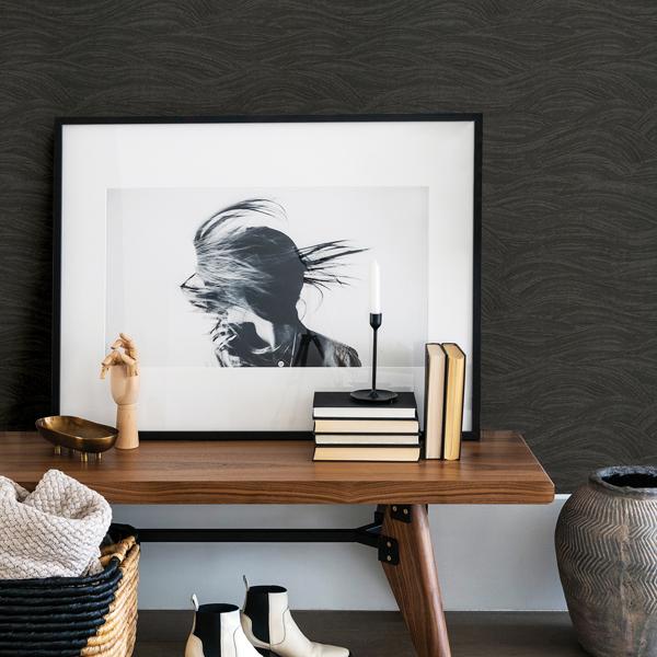 A Street Prints Leith Black Zen Waves Wallpaper