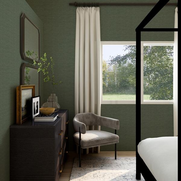 A Street Prints Lela Green Faux Linen Wallpaper