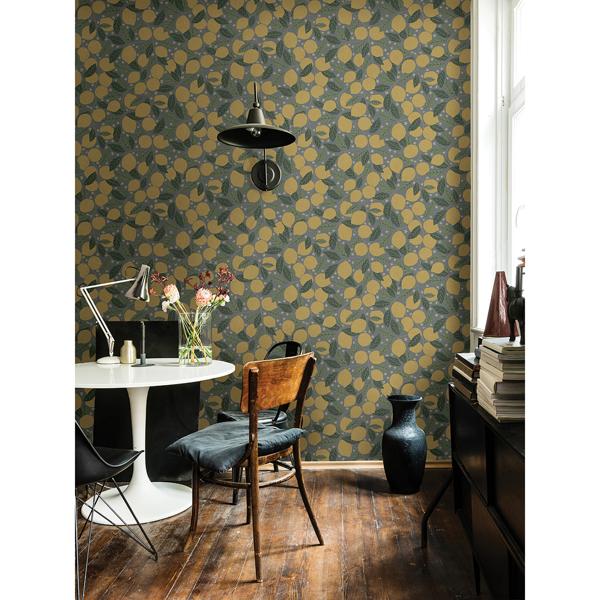 A Street Prints Lemona Blue Fruit Tree Wallpaper