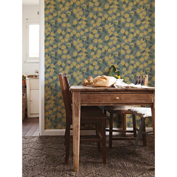 A Street Prints Lemona Blue Fruit Tree Wallpaper