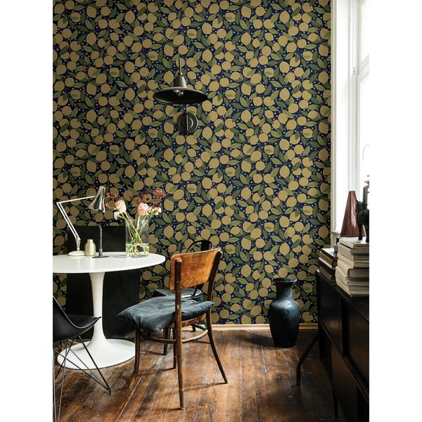 A Street Prints Lemona Navy Fruit Tree Wallpaper