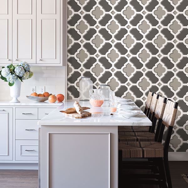A Street Prints Lido Grey Quatrefoil Wallpaper