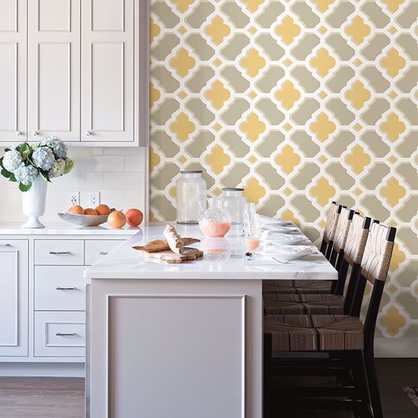 A Street Prints Lido Mustard Quatrefoil Wallpaper