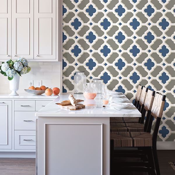 A Street Prints Lido Navy Quatrefoil Wallpaper