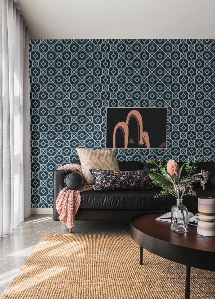 A Street Prints Livia Dark Blue Trellis Wallpaper