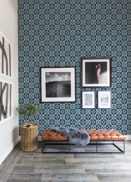 A Street Prints Livia Dark Blue Trellis Wallpaper