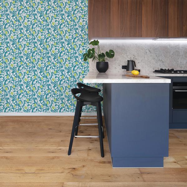 A Street Prints Loretto Teal Citrus Wallpaper