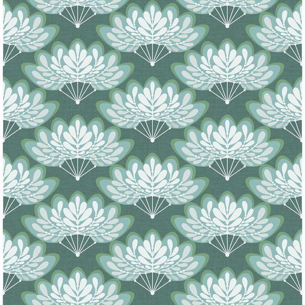 a street prints Lotus Green Floral Fans Wallpaper