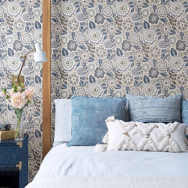 A Street Prints Lucy Grey Floral Wallpaper