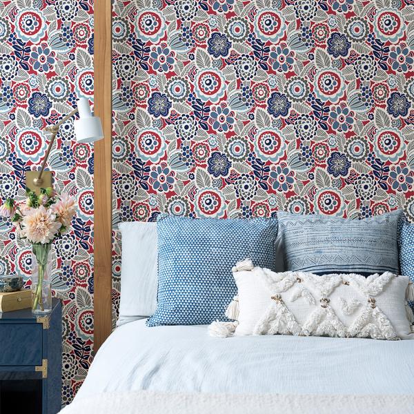 A Street Prints Lucy Red Floral Wallpaper