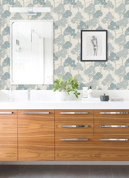 A Street Prints Lykke Blue Textured Tree Wallpaper