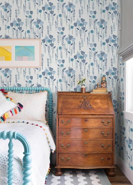 A Street Prints Mabel Blue Floral Field Wallpaper