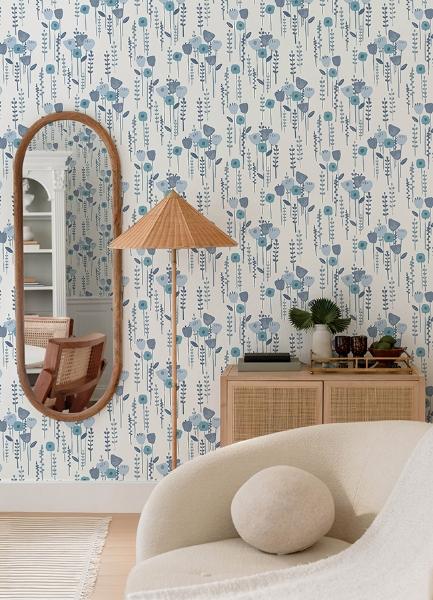 A Street Prints Mabel Blue Floral Field Wallpaper