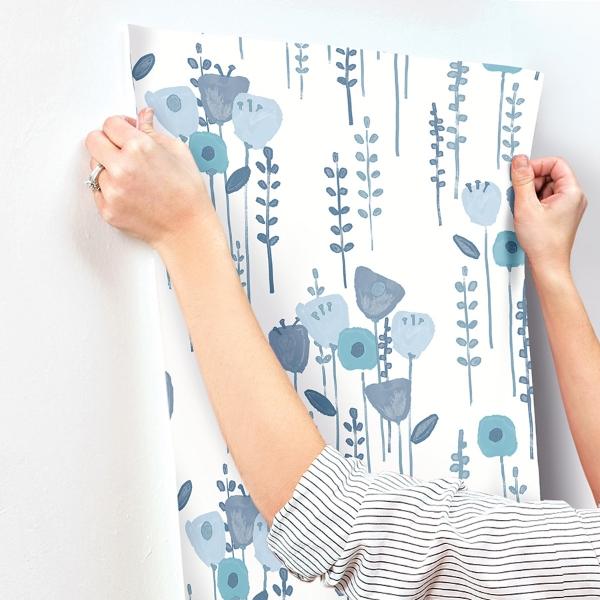 A Street Prints Mabel Blue Floral Field Wallpaper