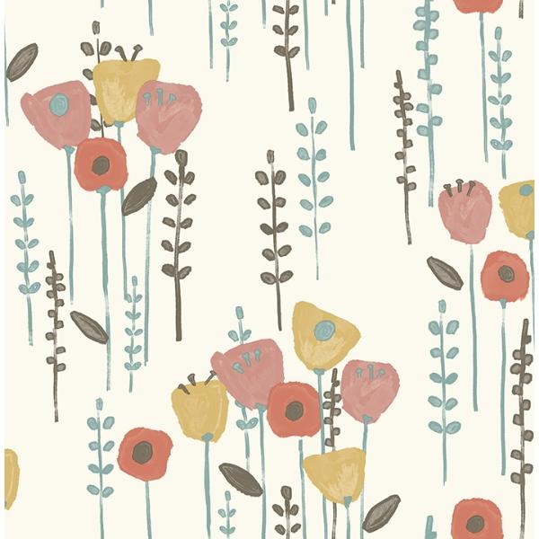 a street prints Mabel Coral Floral Field Wallpaper