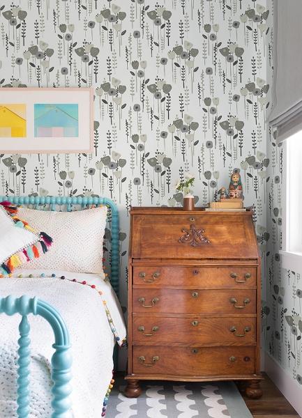 A Street Prints Mabel Grey Floral Field Wallpaper