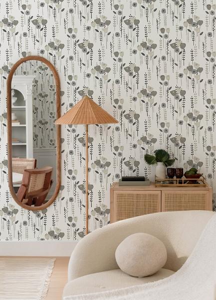 A Street Prints Mabel Grey Floral Field Wallpaper