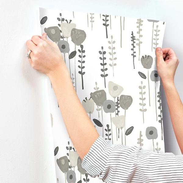 A Street Prints Mabel Grey Floral Field Wallpaper