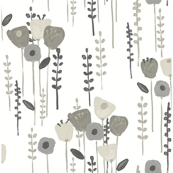 a street prints Mabel Grey Floral Field Wallpaper