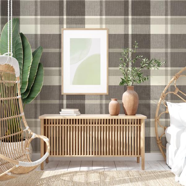 A Street Prints Madaket Charcoal Plaid Wallpaper