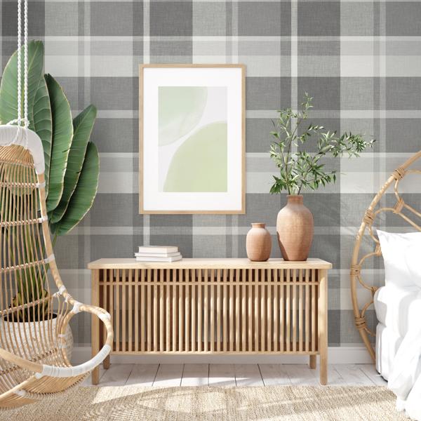 A Street Prints Madaket Dark Grey Plaid Wallpaper