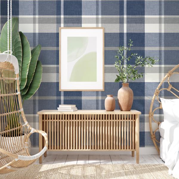 A Street Prints Madaket Indigo Plaid Wallpaper