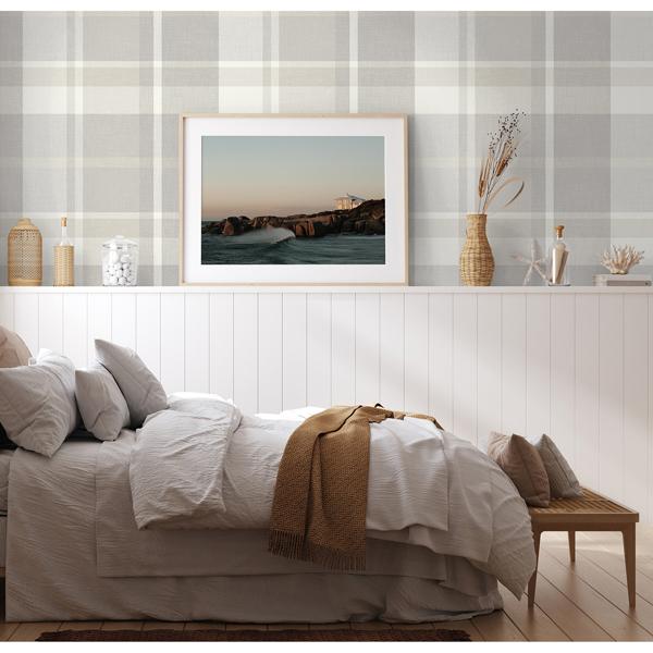 A Street Prints Madaket Light Grey Plaid Wallpaper
