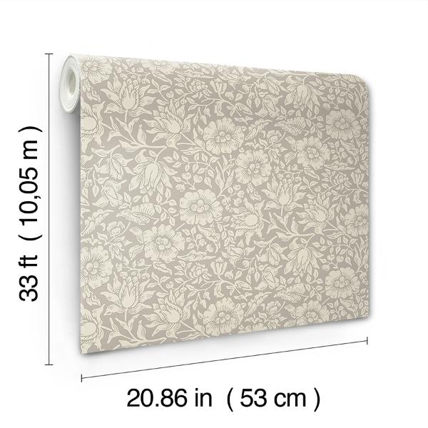 A Street Prints Mallow Grey Floral Vine Wallpaper